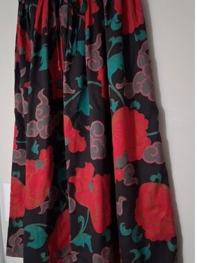 Black Maxi Skirt with Red Floral and Teal Accents
